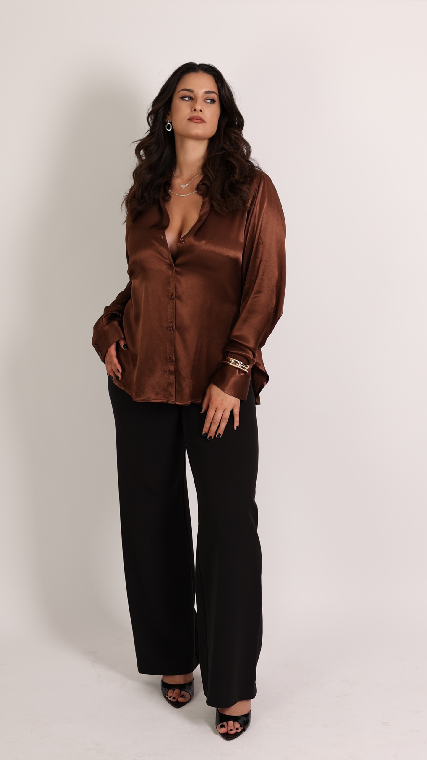 CAMICIA IN RASO MARRONE