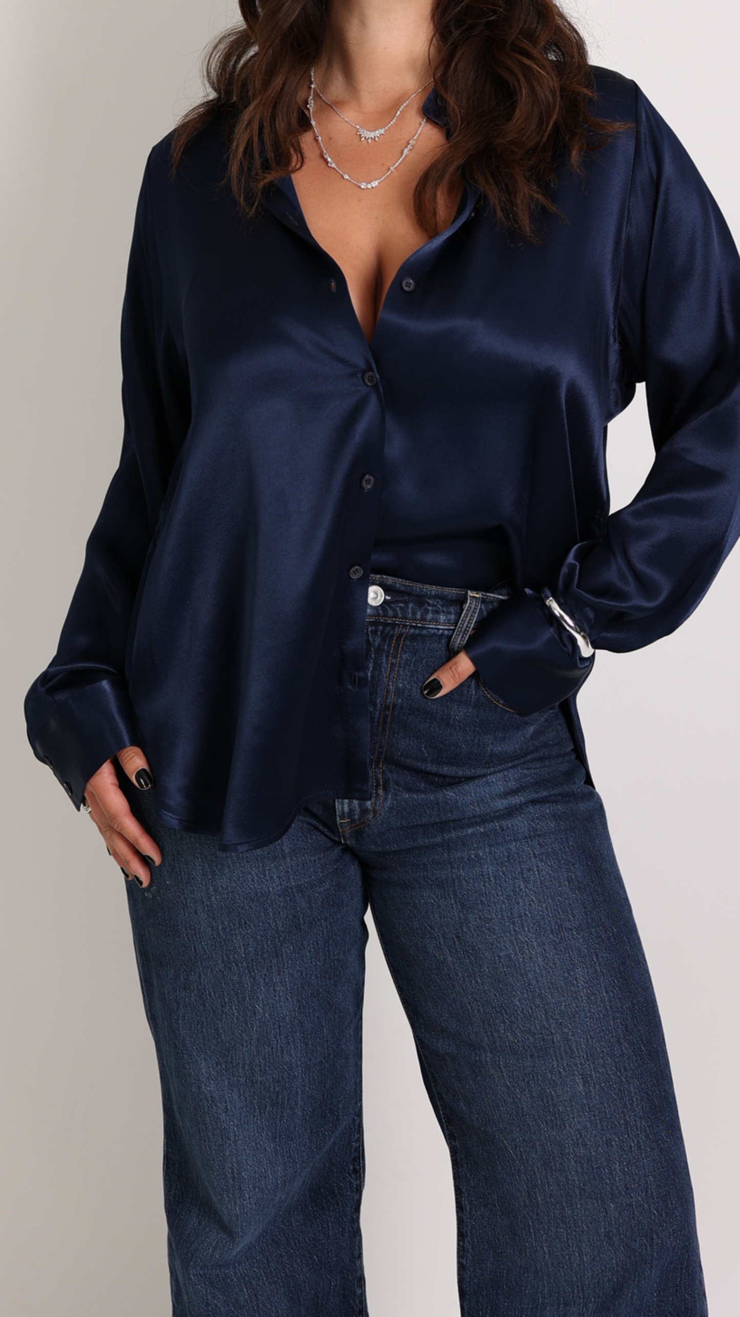 CAMICIA IN RASO BLU