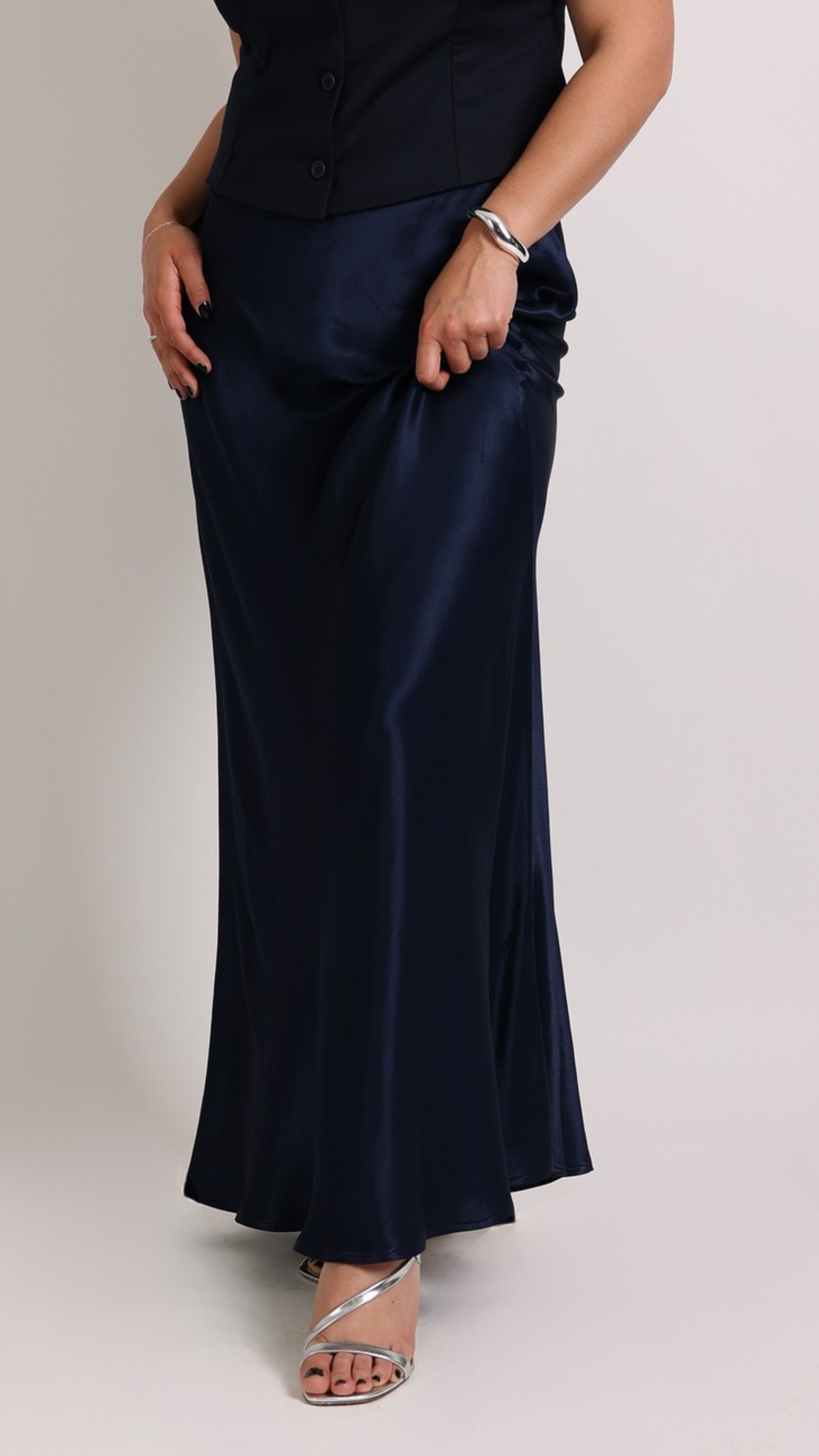 MAXI GONNA IN RASO BLU