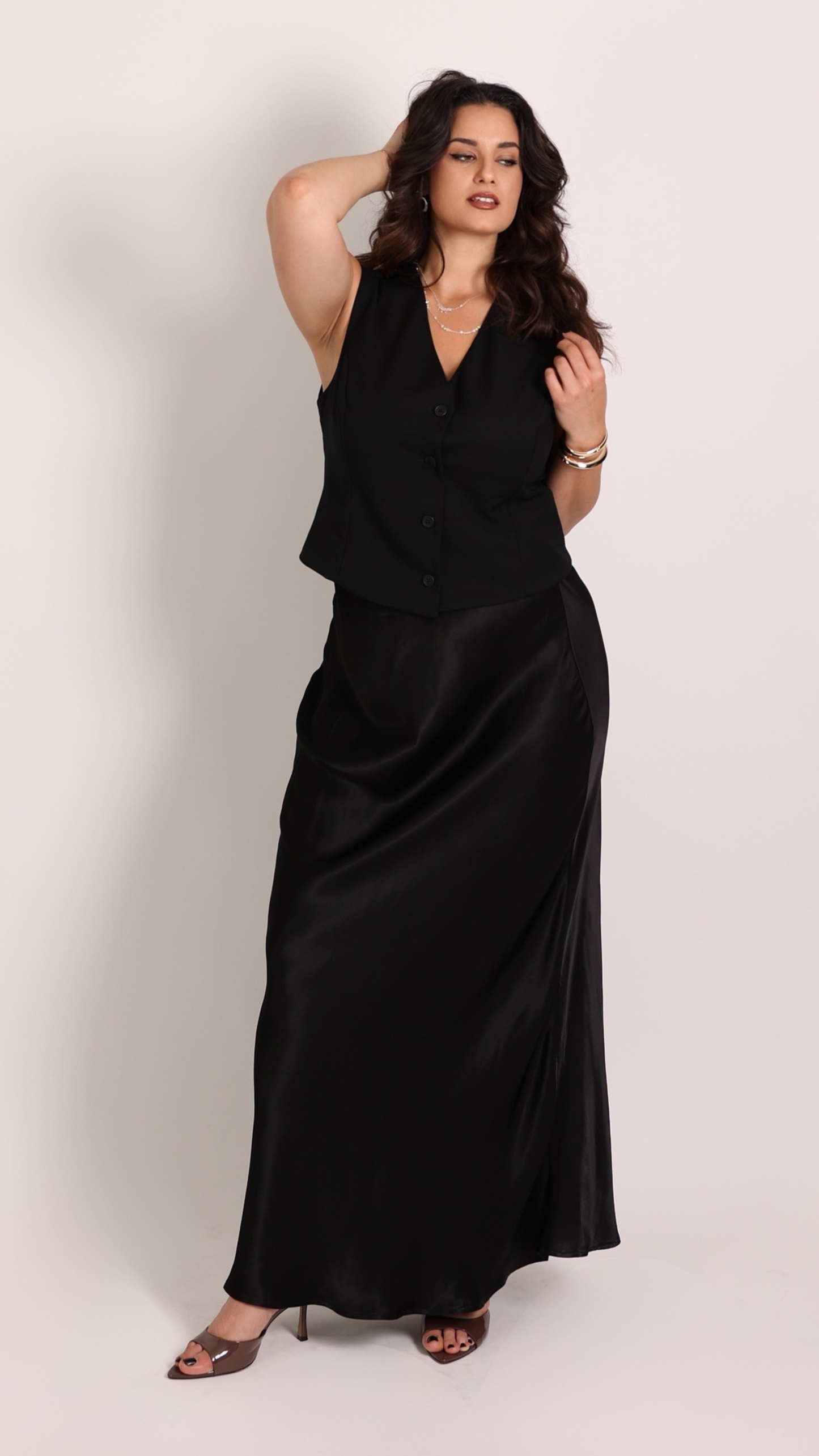 MAXI GONNA IN RASO NERO